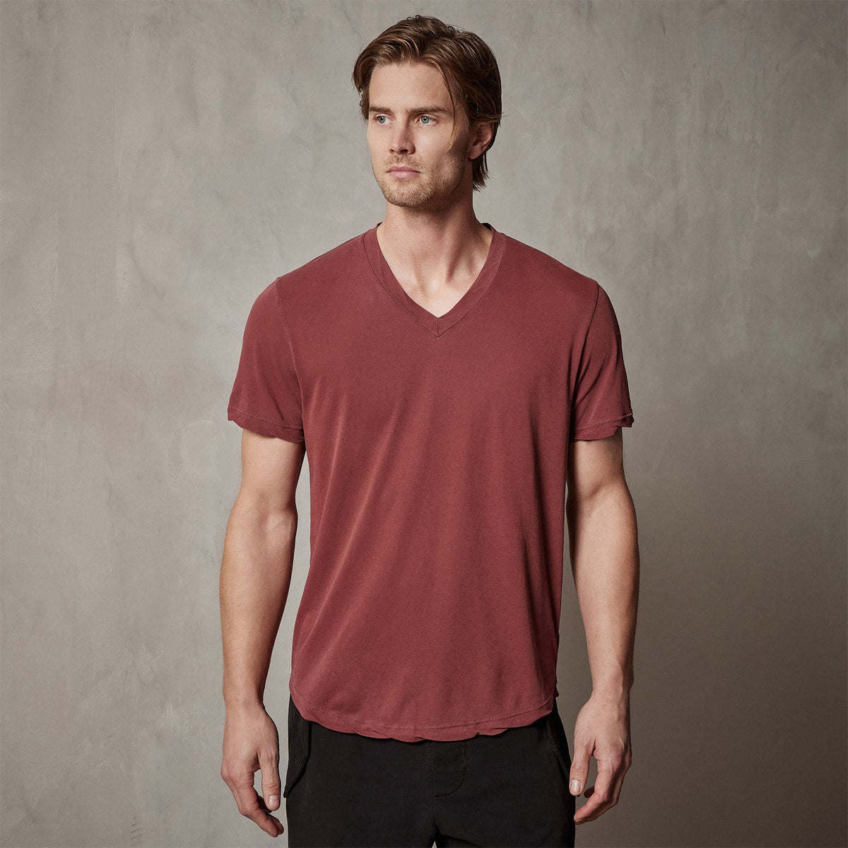 Clear Jersey V Neck in Claret Pigment | James Perse Los Angeles