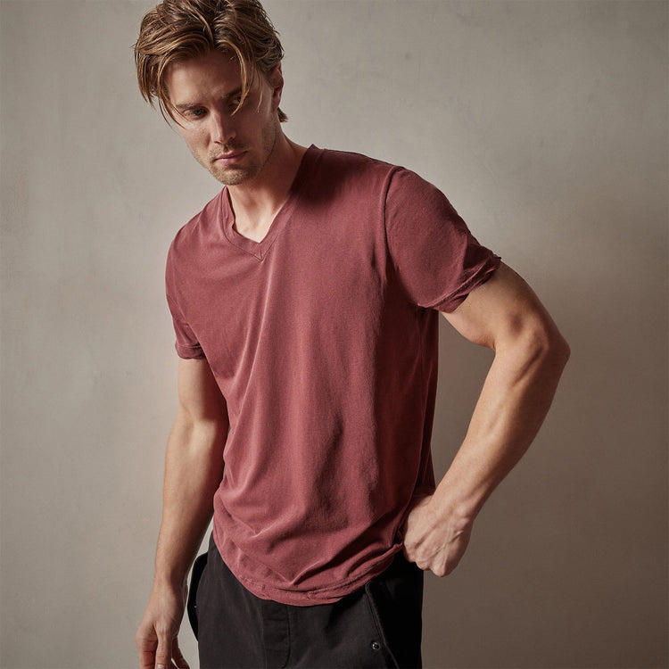 Clear Jersey V Neck in Claret Pigment | James Perse Los Angeles