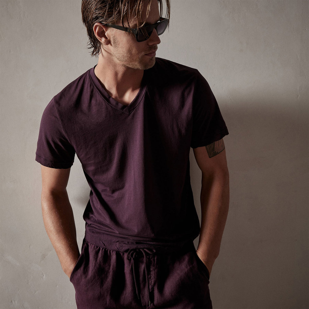 Clear Jersey V Neck in Eggplant | James Perse Los Angeles