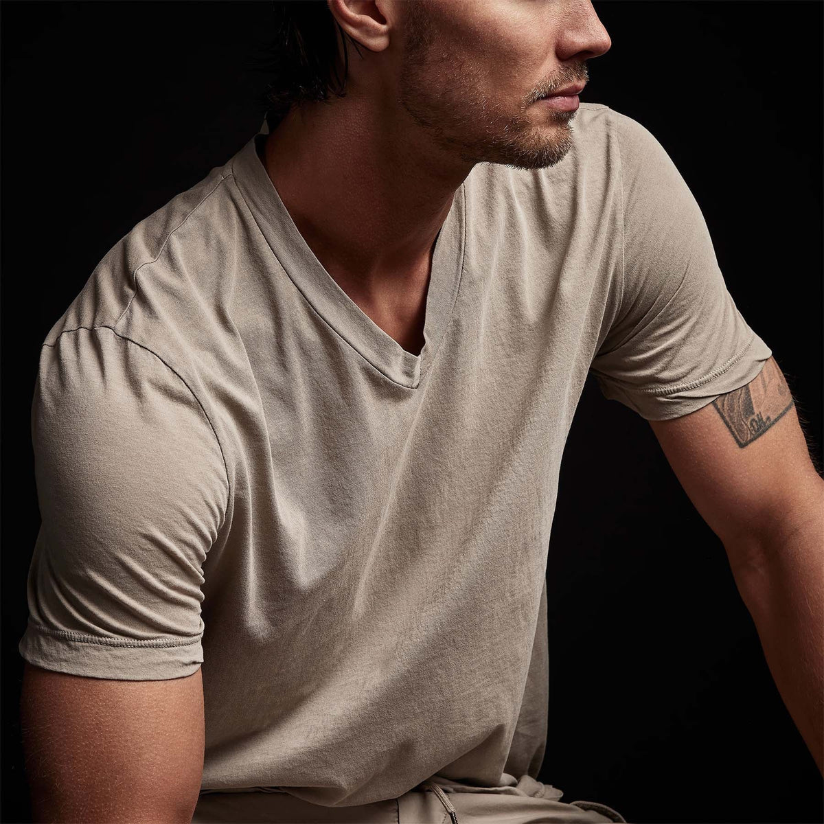 Clear Jersey V Neck in String Pigment | James Perse Los Angeles