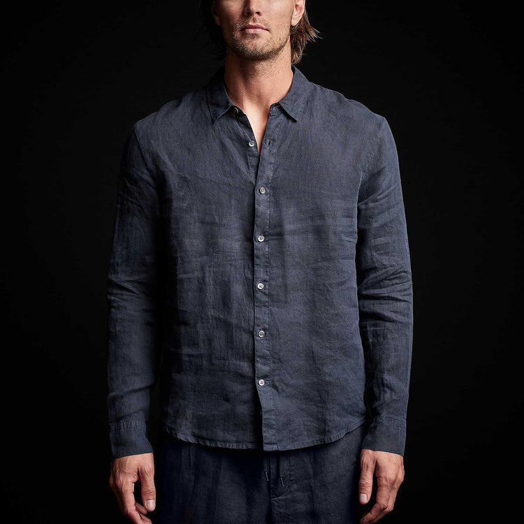 Classic Linen Shirt in Blue Oil | James Perse Los Angeles 