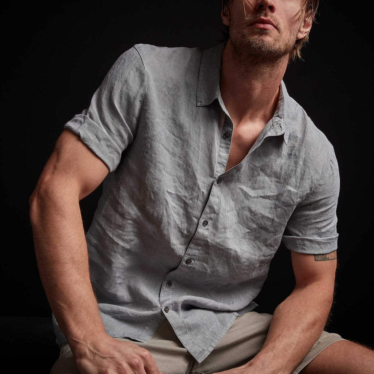 Rolled Sleeve Linen Shirt - Breeze Pigment