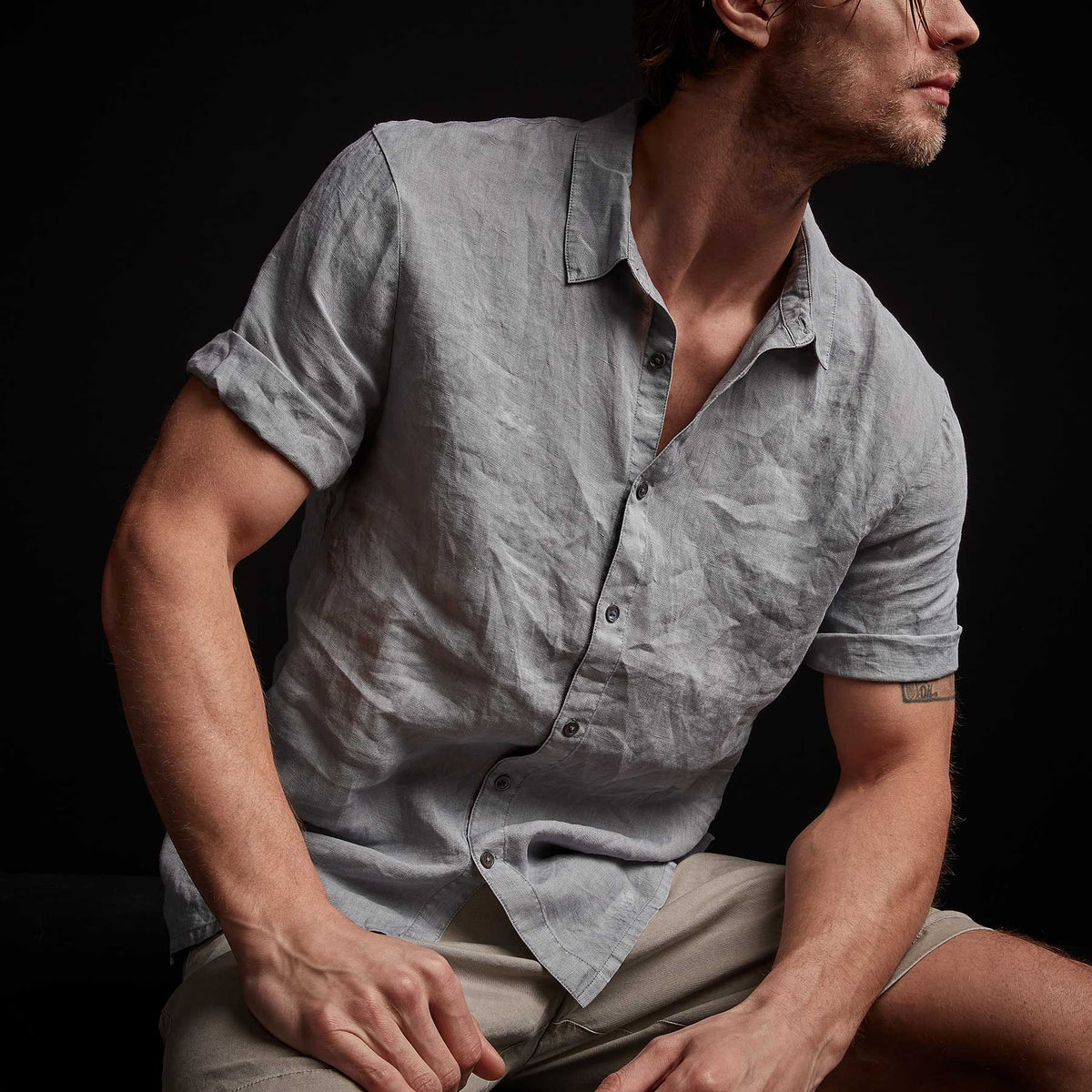 Rolled Sleeve Linen Shirt - Breeze Pigment