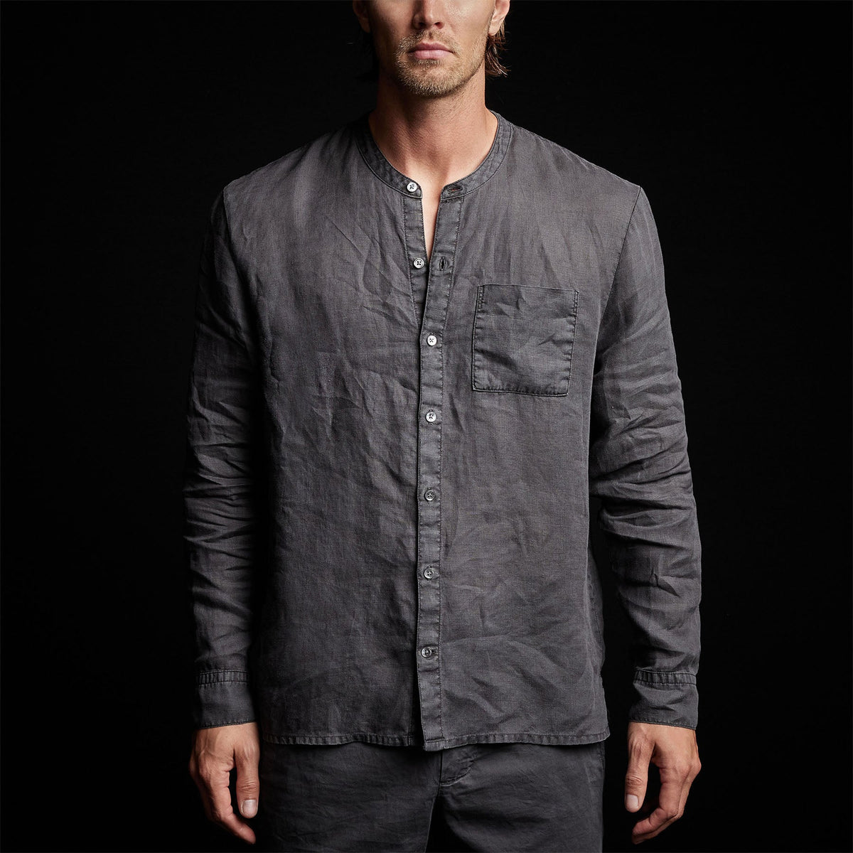 Band Collar Linen Shirt in Magma Pigment | James Perse Los Angeles