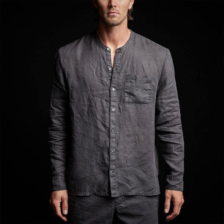 Band Collar Linen Shirt in Magma Pigment | James Perse Los Angeles