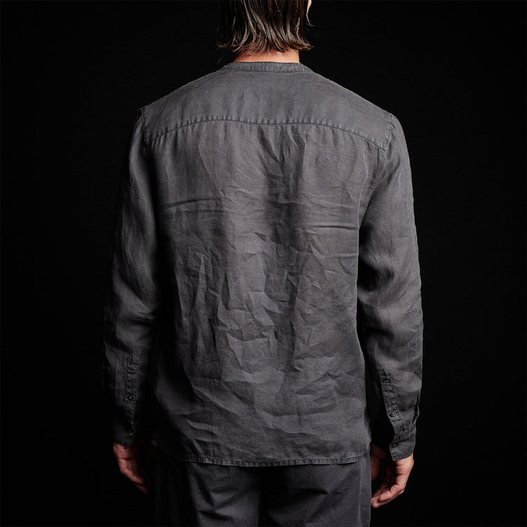 Band Collar Linen Shirt in Magma Pigment | James Perse Los Angeles