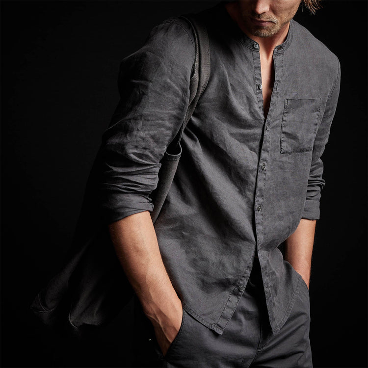Band Collar Linen Shirt in Magma Pigment | James Perse Los Angeles