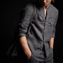Band Collar Linen Shirt in Magma Pigment | James Perse Los Angeles