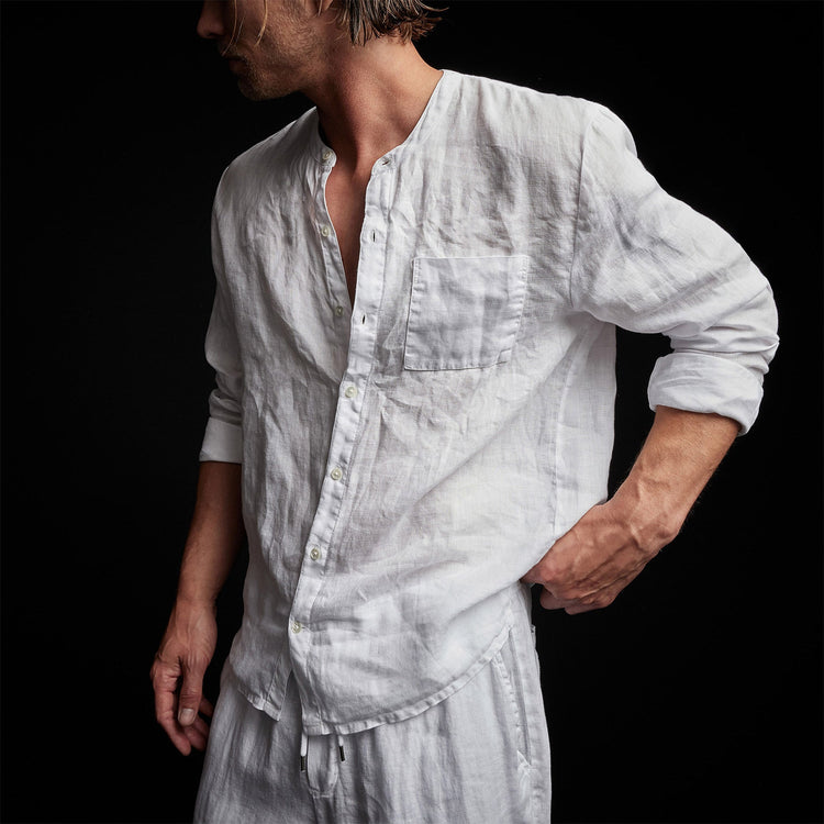 Band Collar Linen Shirt in White | James Perse Los Angeles