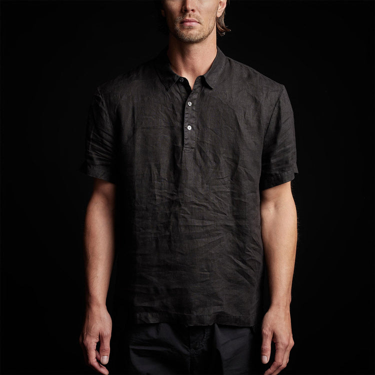 Lightweight Linen Pullover Polo in Black | James Perse Los Angeles