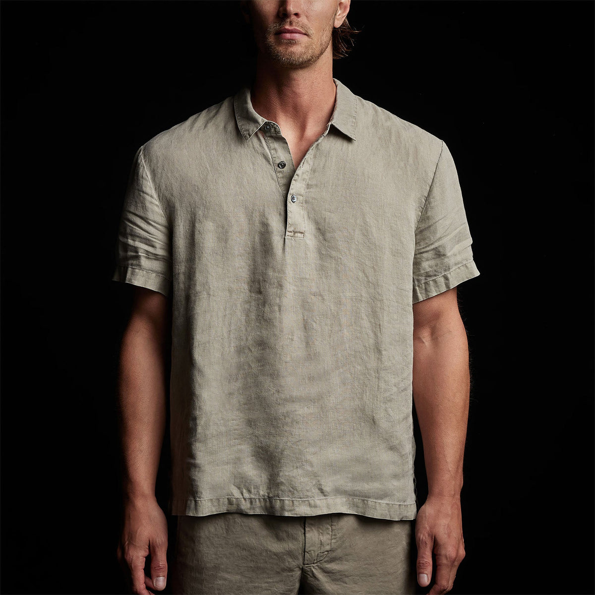 Lightweight Linen Pullover Polo in Silt Pigment | James Perse Los Angeles