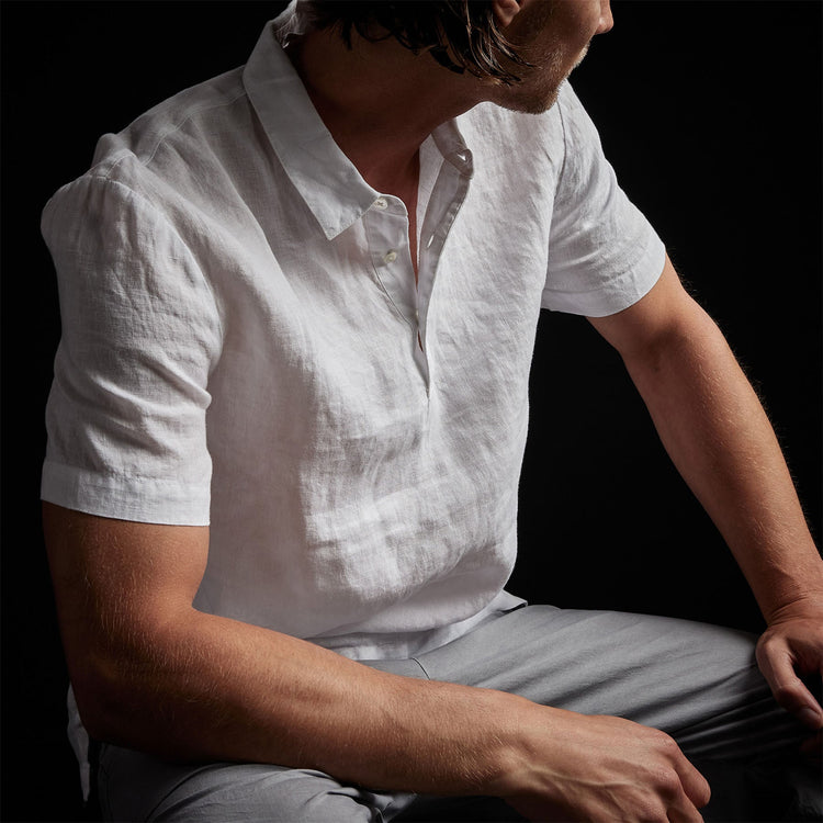Lightweight Linen Pullover Polo in White | James Perse Los Angeles