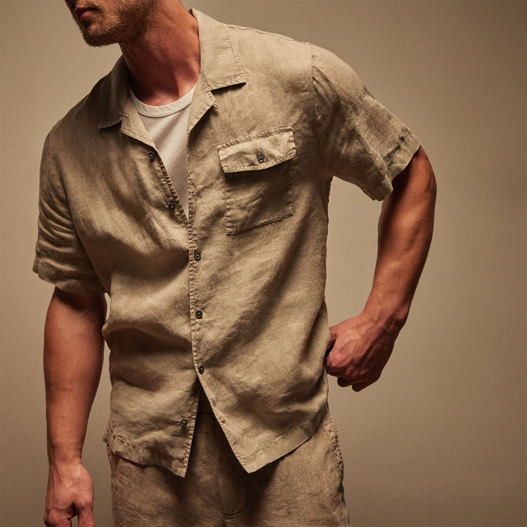 Linen Short Sleeve Pocket Shirt in Mineral Pigment | James Perse Los Angeles