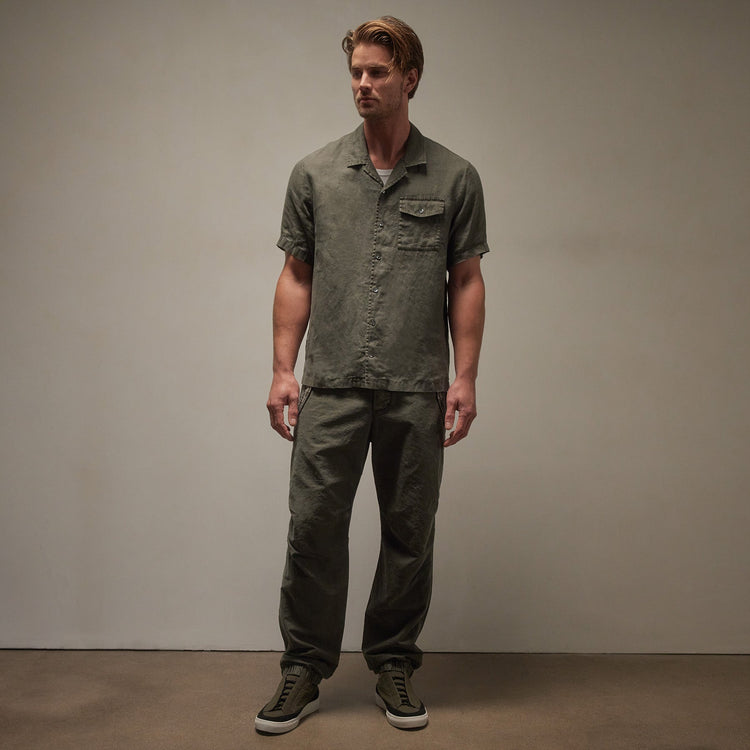 Linen Short Sleeve Pocket Shirt in Palm Pigment | James Perse Los Angeles
