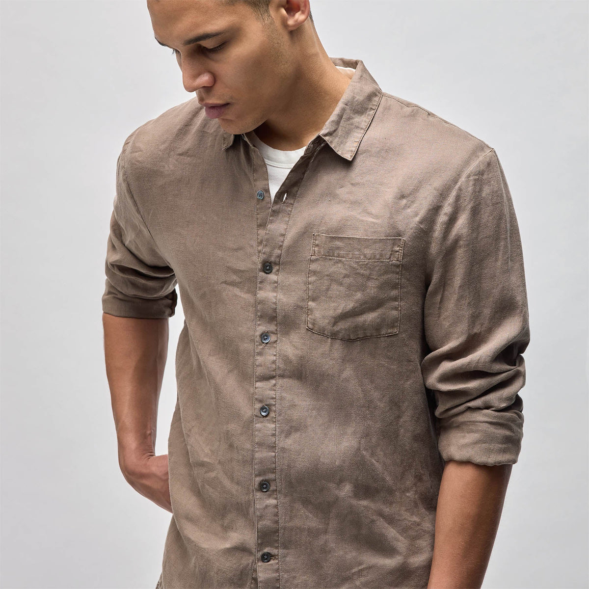 Lightweight Linen Shirt in Cargo Pigment | James Perse Los Angeles