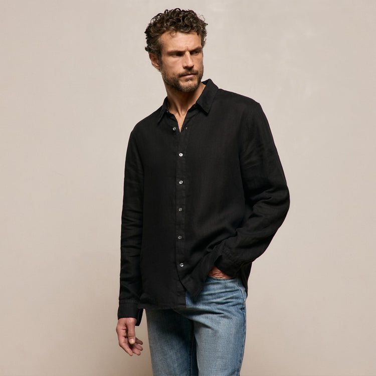 Lightweight Linen Shirt in Black | James Perse Los Angeles