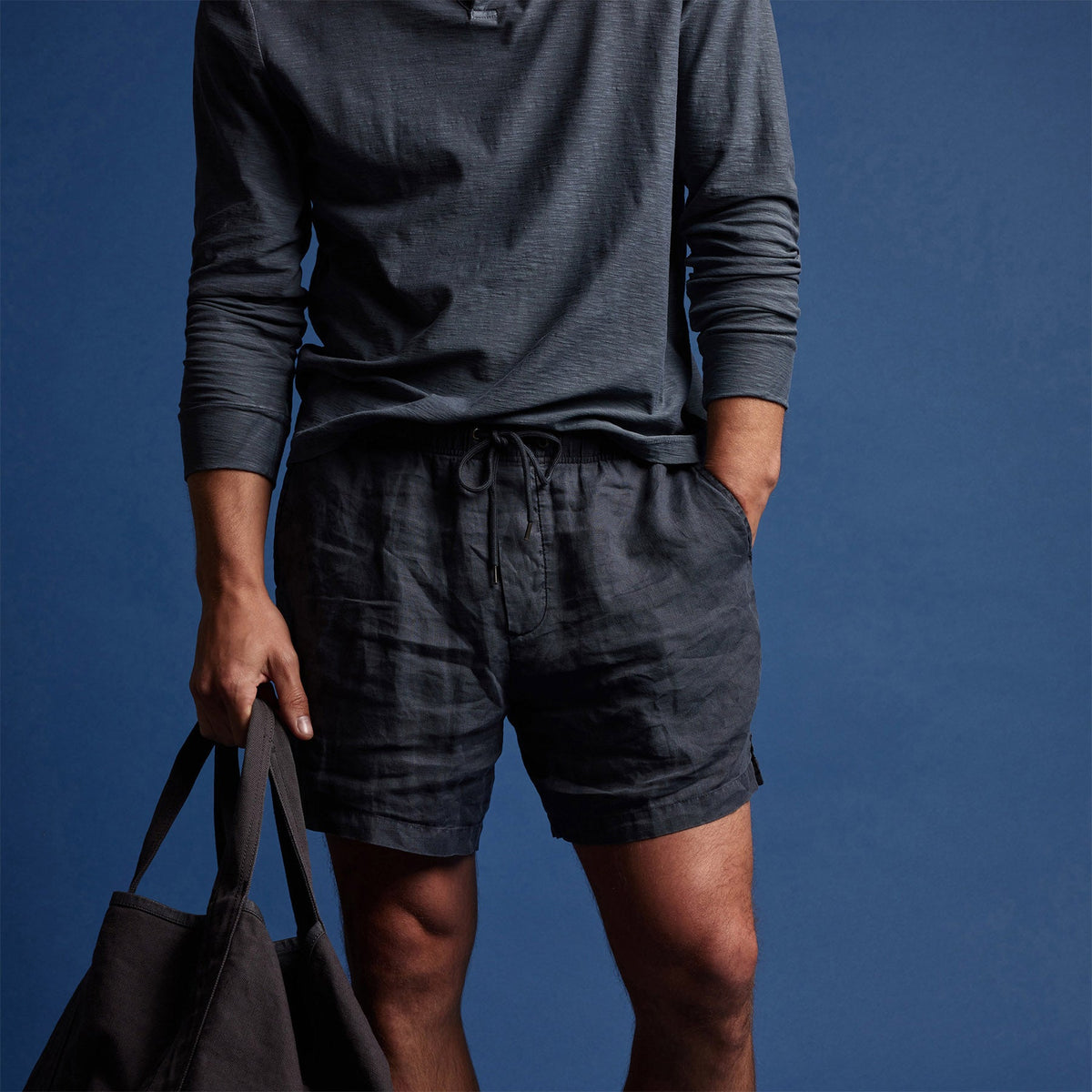 Lightweight Linen Short in Blue Oil | James Perse Los Angeles