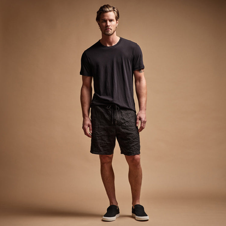 Relaxed Fit Linen Short in Black | James Perse Los Angeles