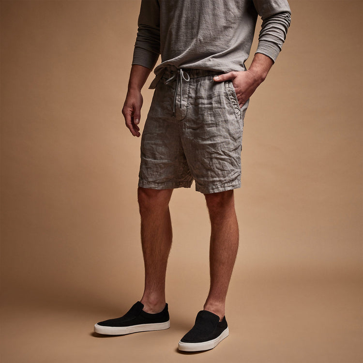 Relaxed Fit Linen Short in Silver Grey Pigment | James Perse Los Angeles