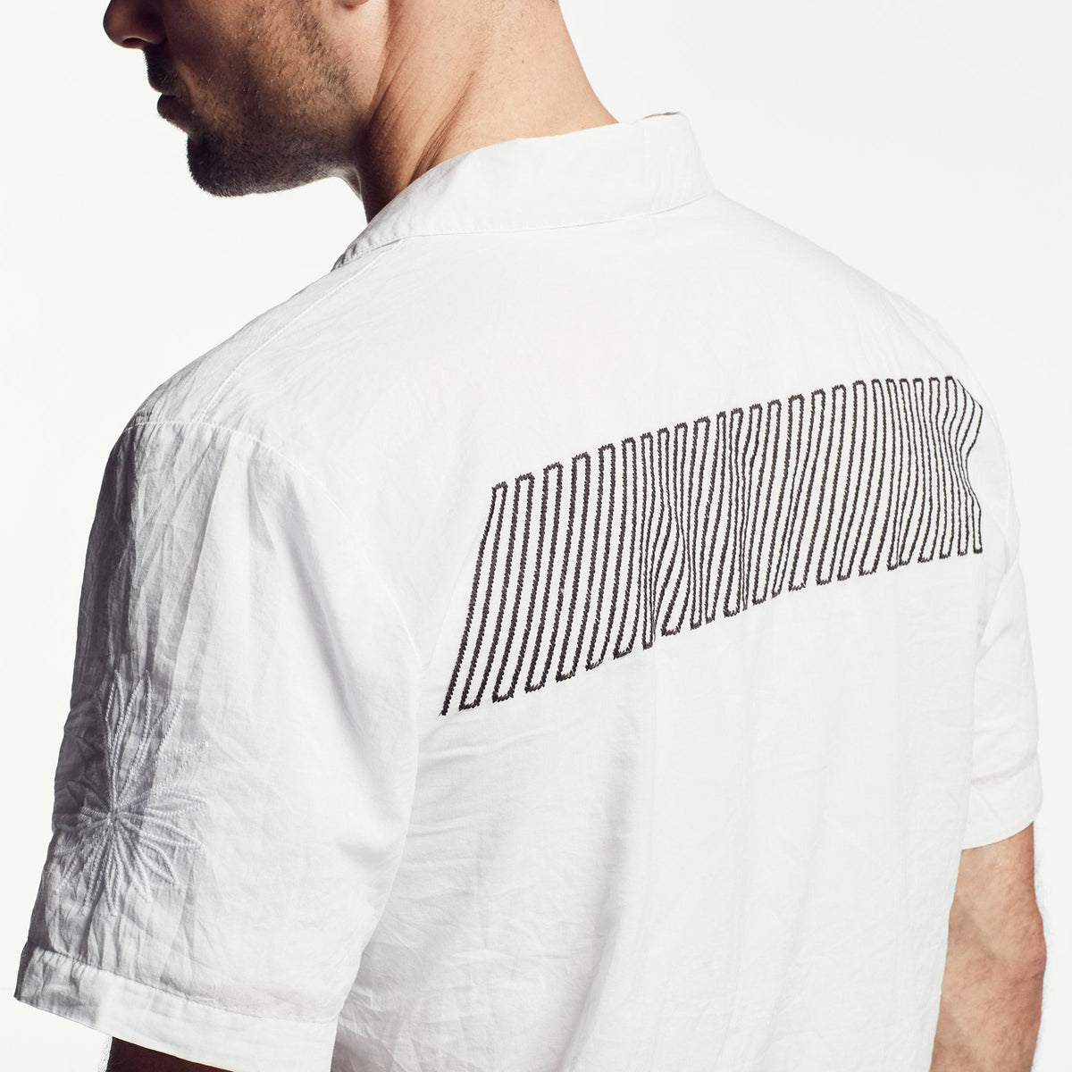 Voile Geometric Embroidered Shirt In White | James Perse Los Angeles