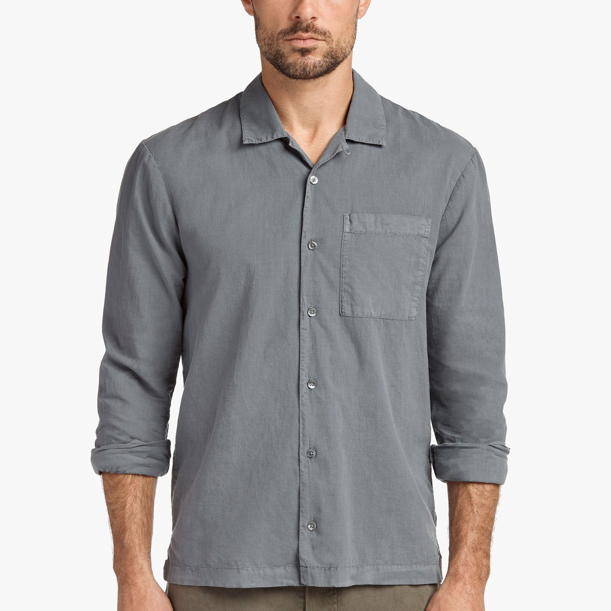 Voile Embroidered Lotus Shirt In North Pigment | James Perse Los Angeles
