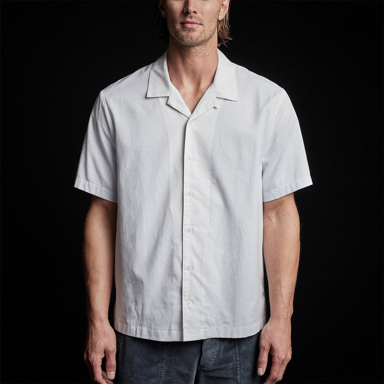Double Layer Short Sleeve Shirt in White/Baby Blue | James Perse Los Angeles