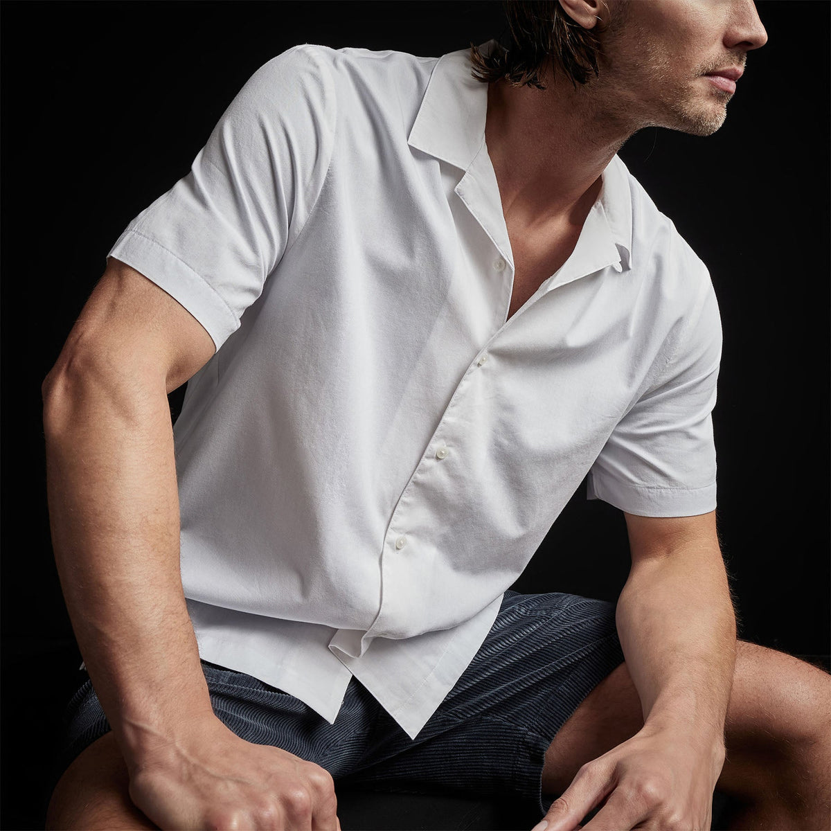 Double Layer Short Sleeve Shirt in White/Baby Blue | James Perse Los Angeles
