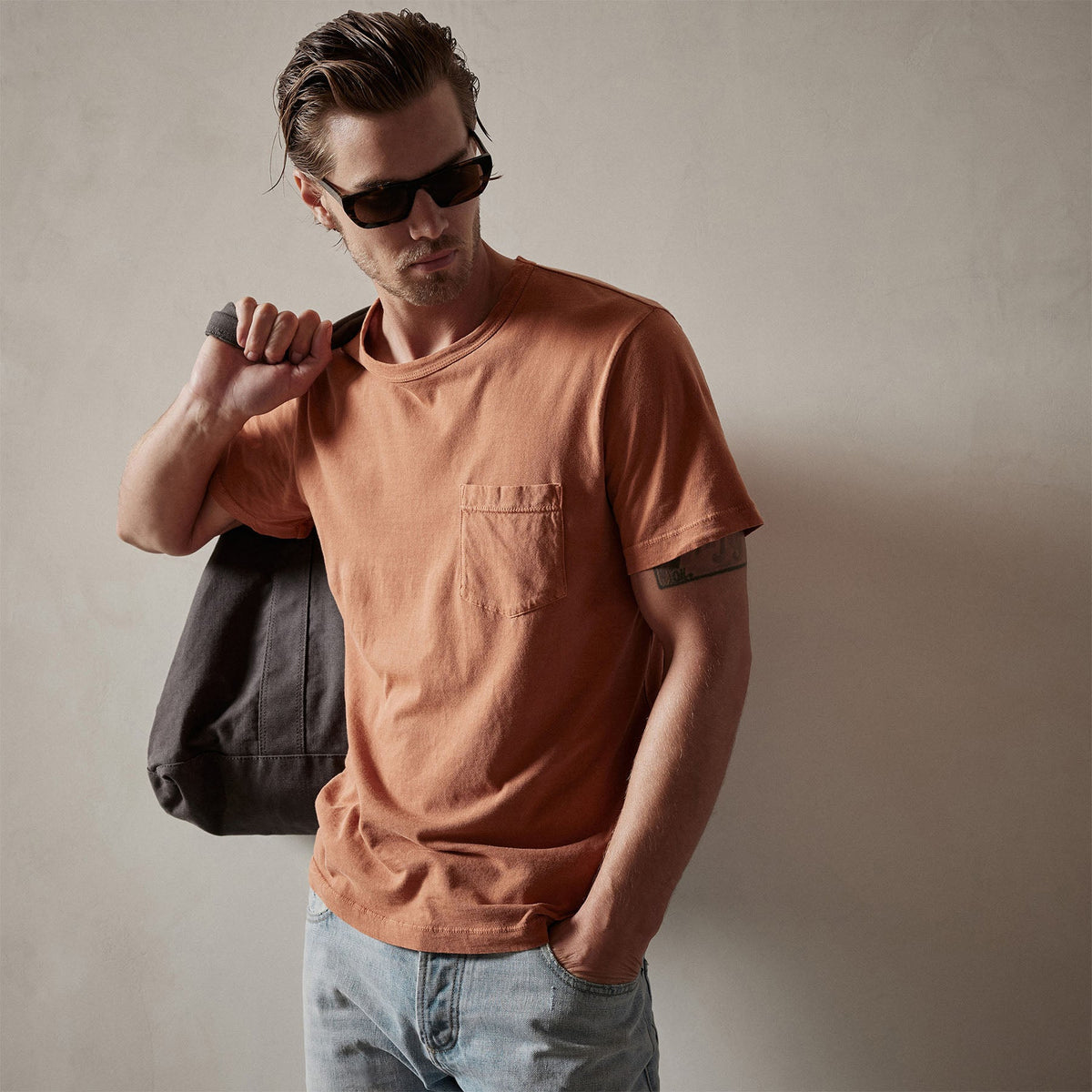 Lightweight Jersey Pocket Tee in Bonfire Pigment | James Perse Los Angeles
