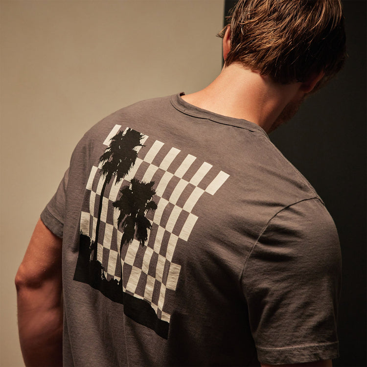 Short Sleeve Crew Palm Springs Graphic in Raccoon Grey/White | James Perse Los Angeles