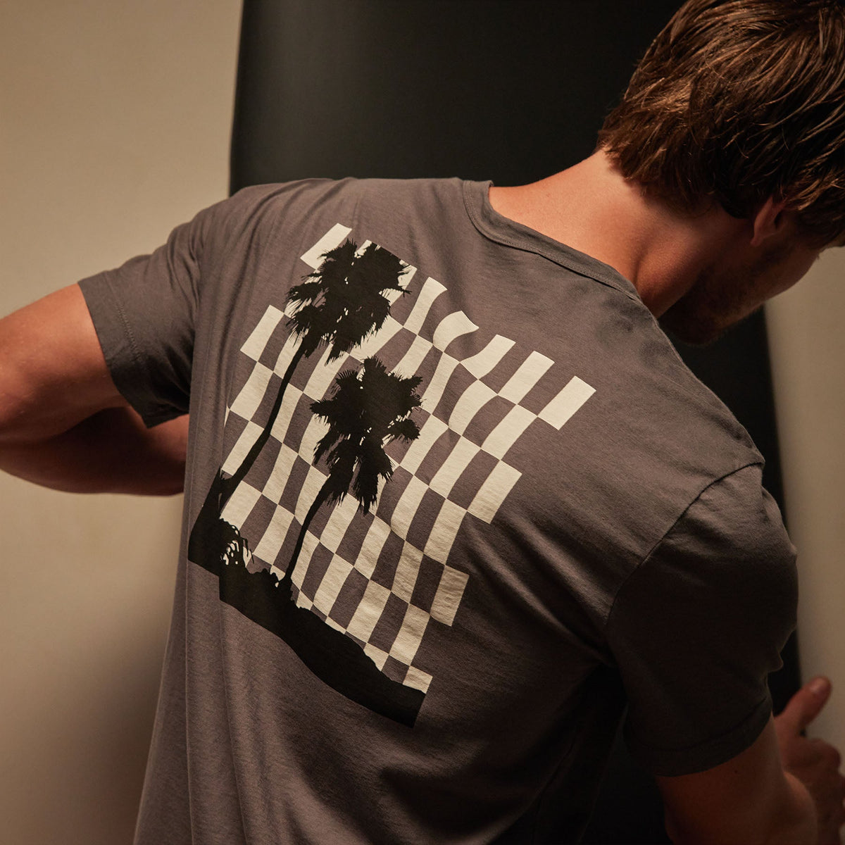 Short Sleeve Crew Palm Springs Graphic in Raccoon Grey/White | James Perse Los Angeles