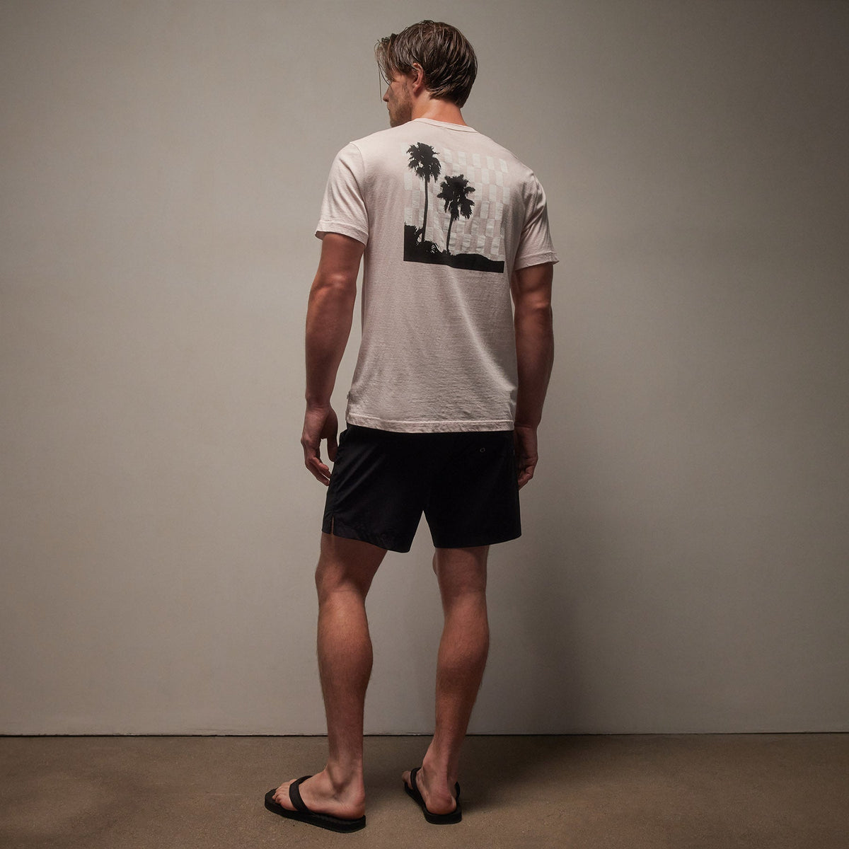 Short Sleeve Crew Palm Springs Graphic in Zephyr Pigment/White | James Perse Los Angeles
