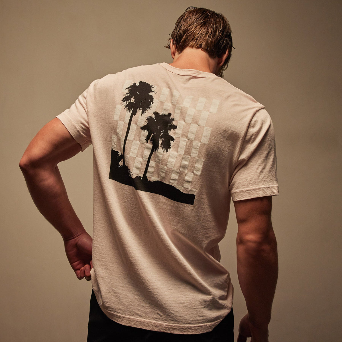 Short Sleeve Crew Palm Springs Graphic in Zephyr Pigment/White | James Perse Los Angeles