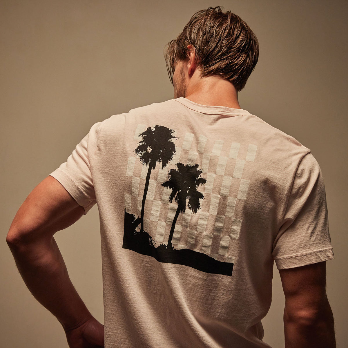 Short Sleeve Crew Palm Springs Graphic in Zephyr Pigment/White | James Perse Los Angeles