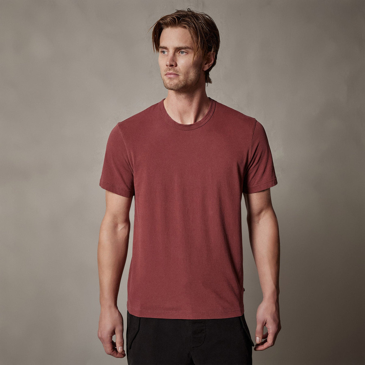 Short Sleeve Crew Neck in Claret Pigment | James Perse Los Angeles