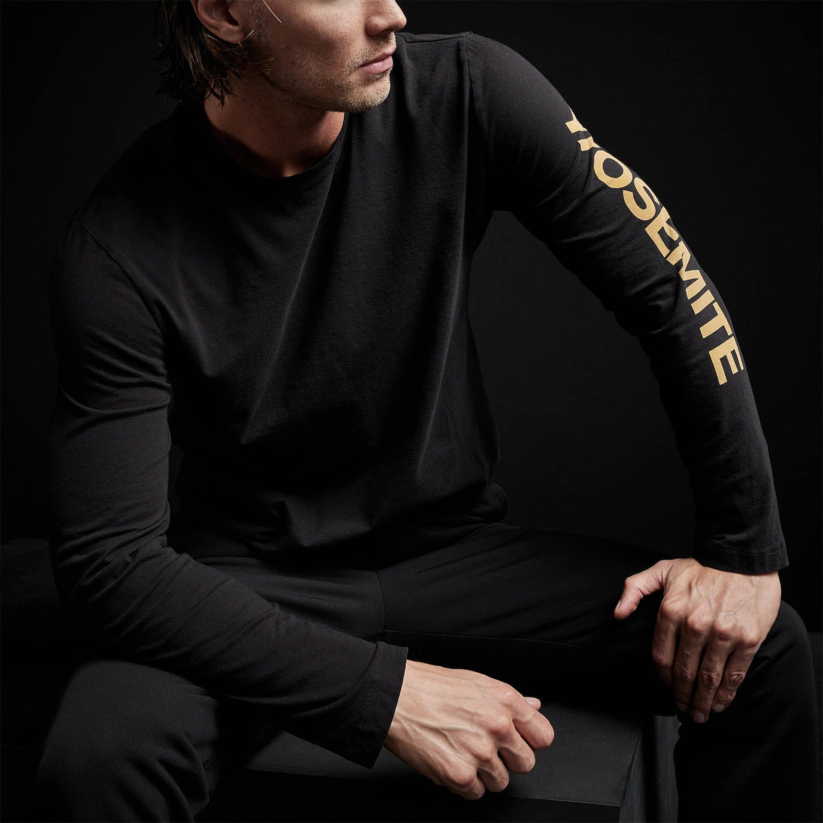 Long Sleeve Crew Neck Ca Yosemite in Black | James Perse Los Angeles