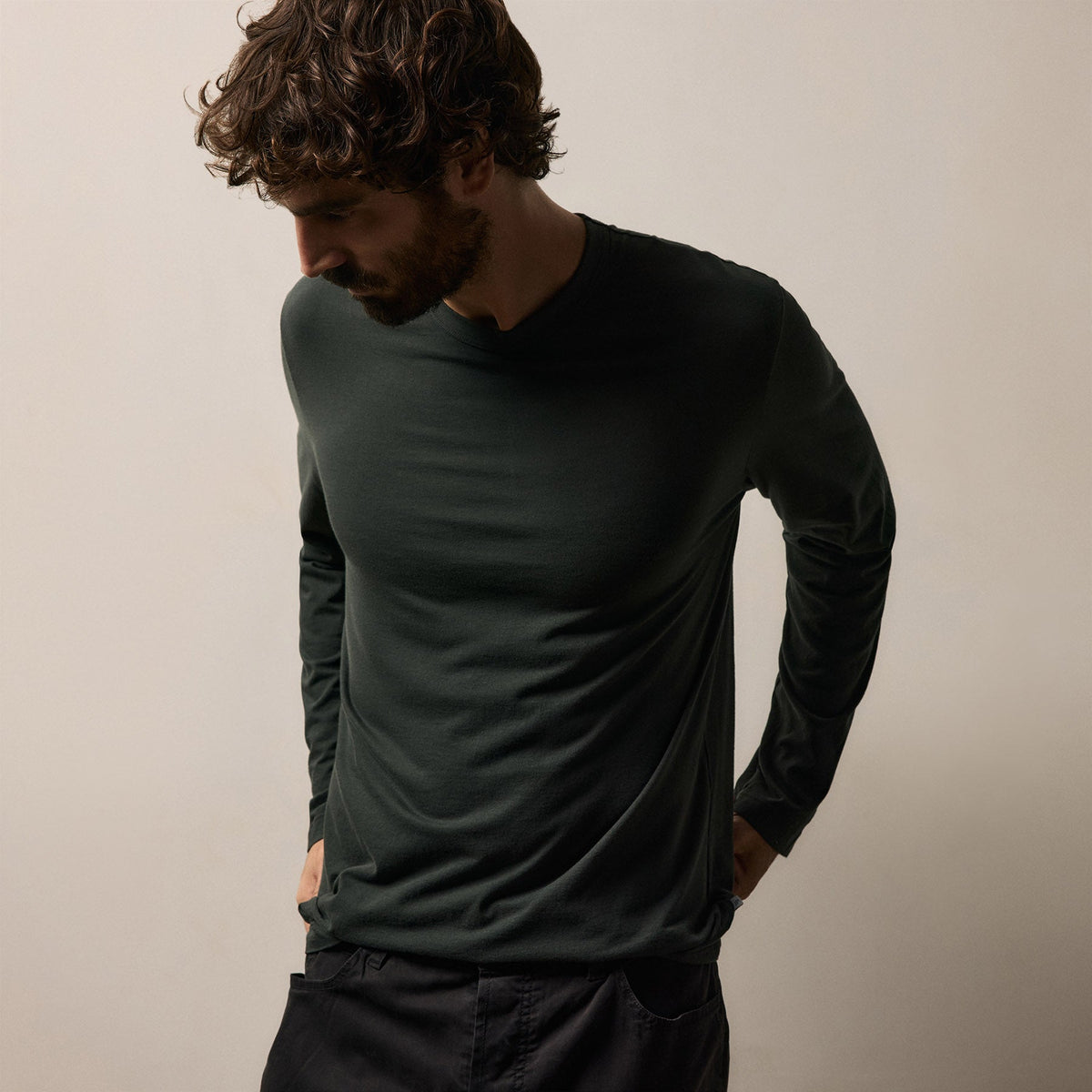 Long Sleeve Crew Neck in Fern | James Perse Los Angeles