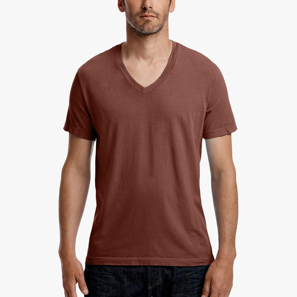 Short Sleeve V Neck in Red Clay Pigment | James Perse Los Angeles