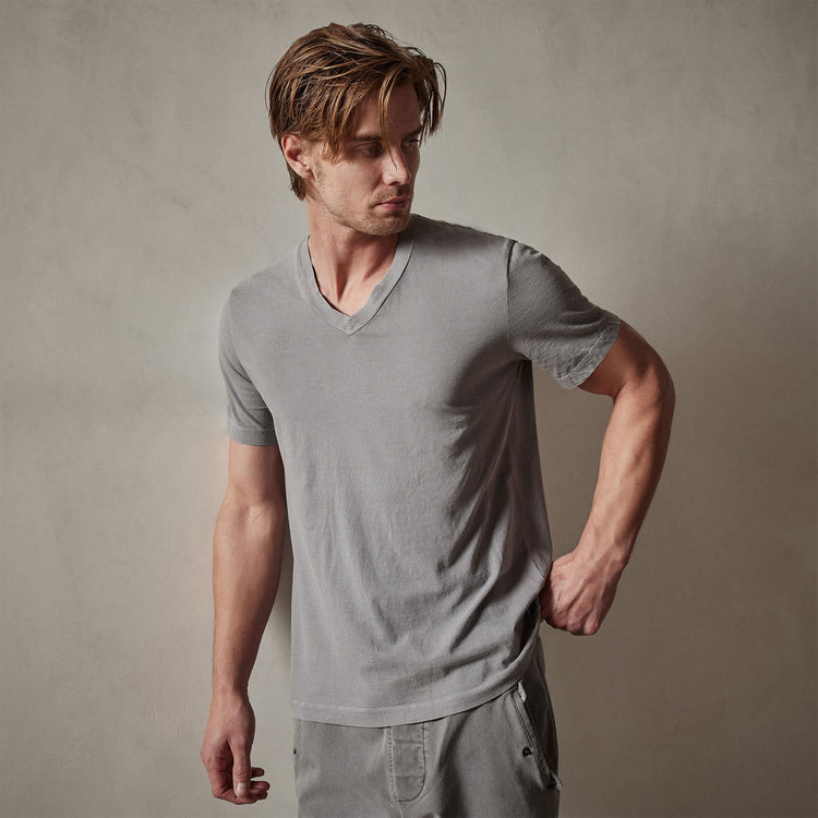 Short Sleeve V Neck in Silver Grey Pigment | James Perse Los Angeles