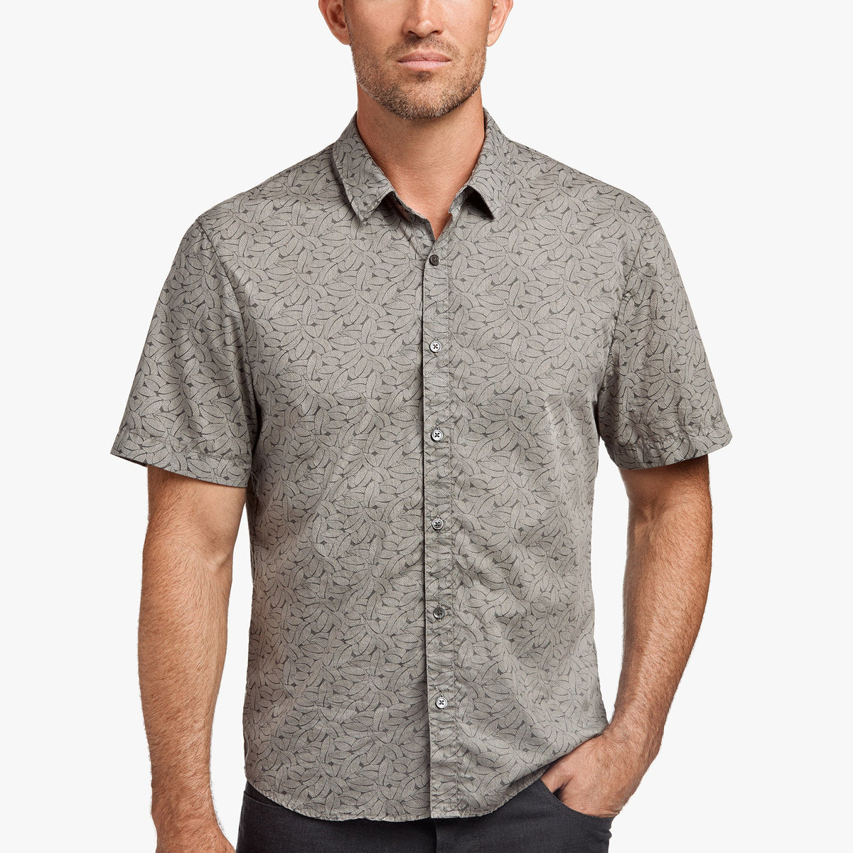 Overdyed Leaf Print Shirt - Paver Pigment | James Perse Los Angeles