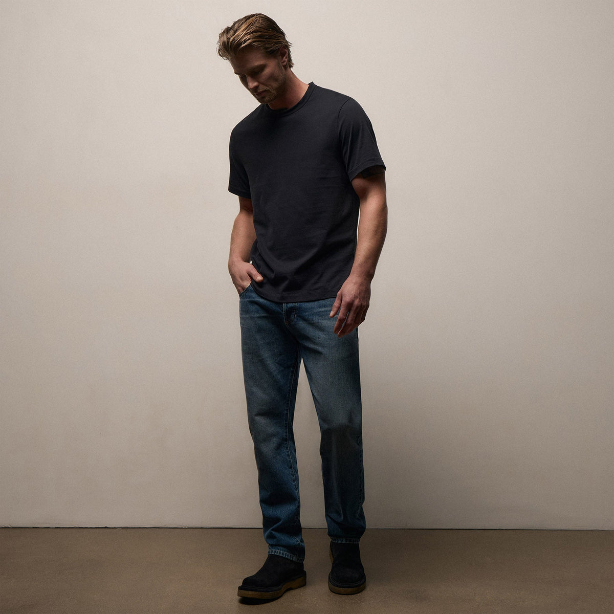 Heavy Luxe Jersey Crew in Black | James Perse Los Angeles