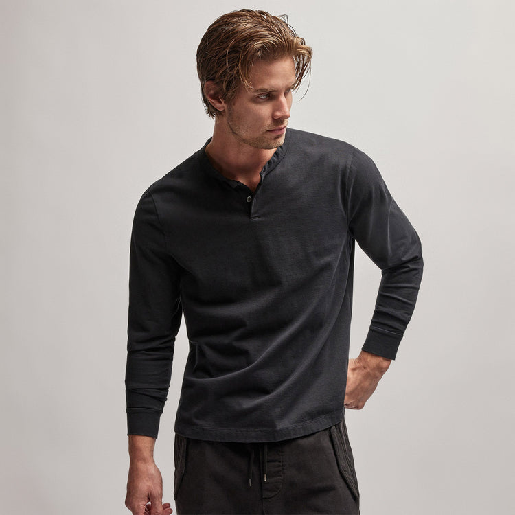 Heavy Luxe Jersey Henley in Black | James Perse Los Angeles