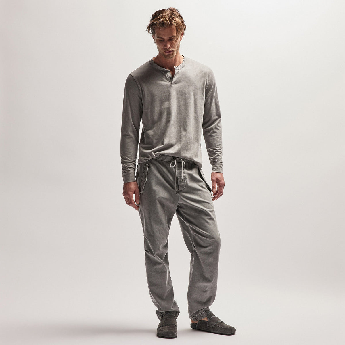 Heavy Luxe Jersey Henley in Silver Grey | James Perse Los Angeles