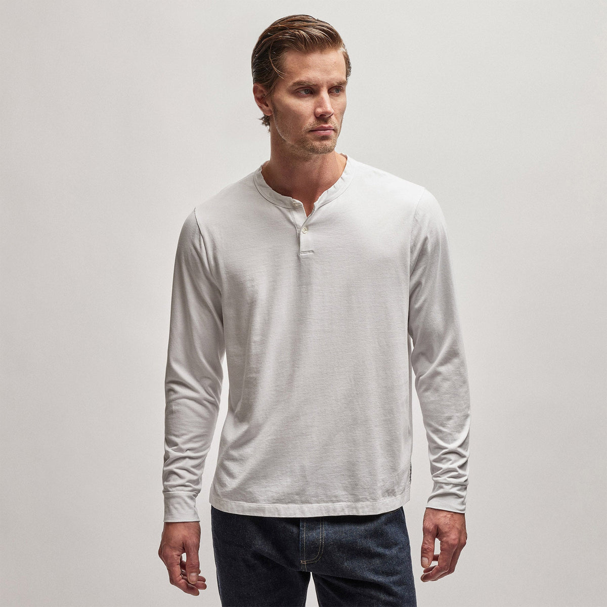 Heavy Luxe Jersey Henley in White | James Perse Los Angeles