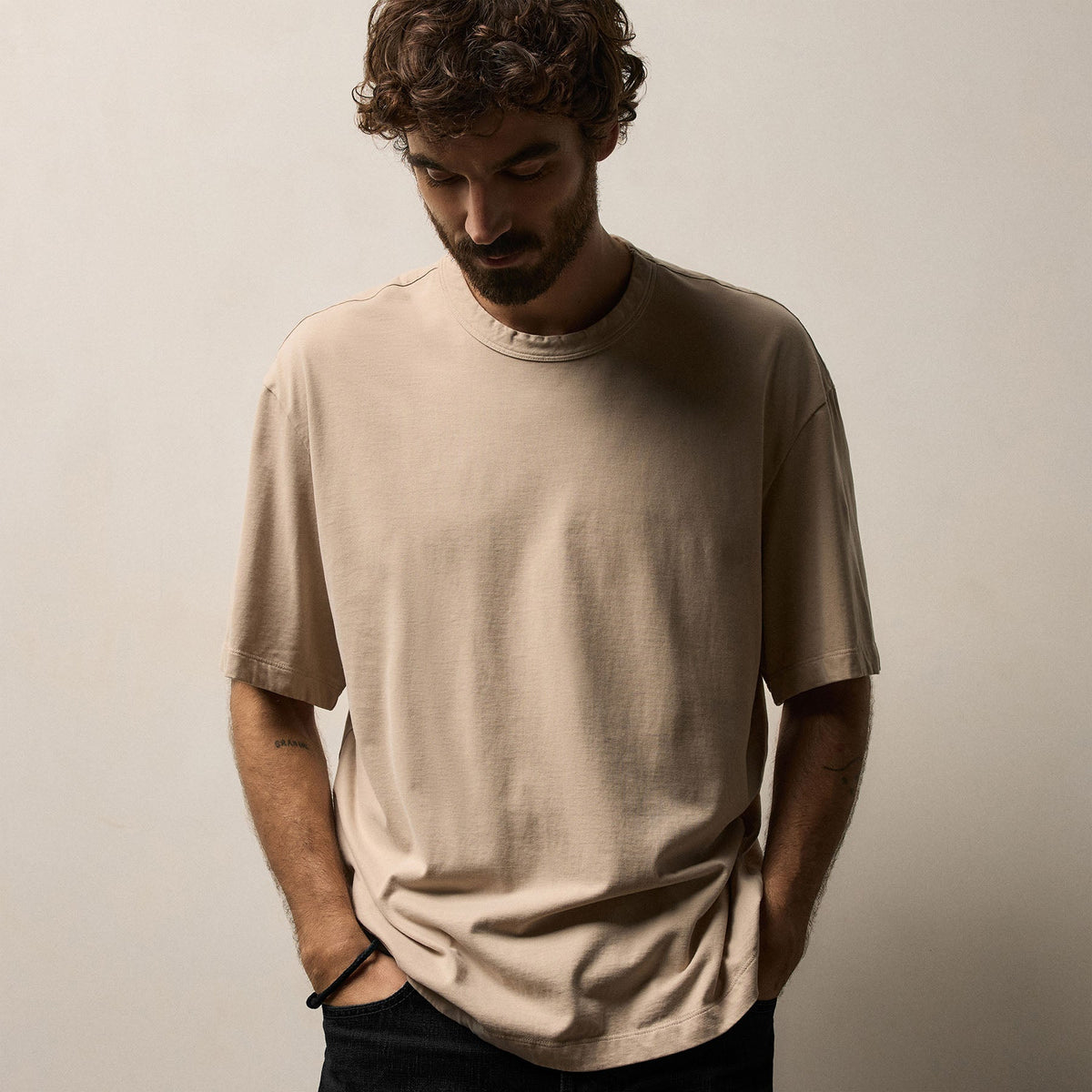 Heavy Luxe Jersey Oversized Crew in Stone | James Perse Los Angeles