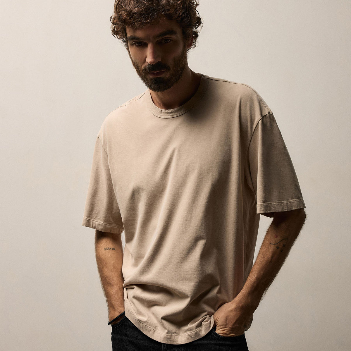 Heavy Luxe Jersey Oversized Crew in Stone | James Perse Los Angeles