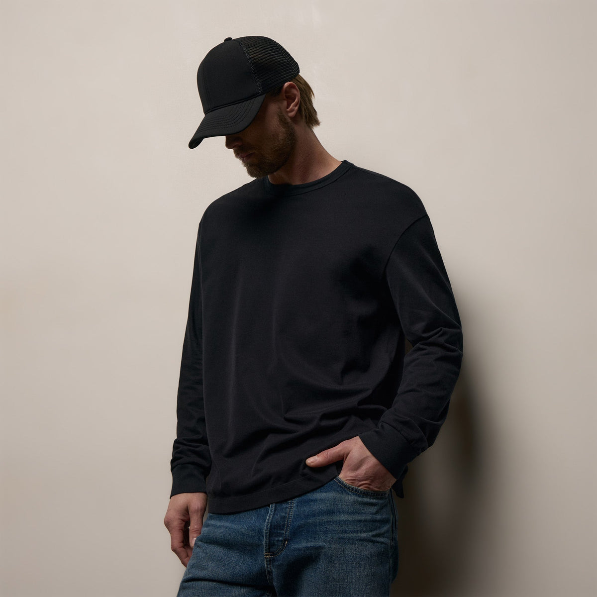 Heavy Luxe Jersey Oversized Long Sleeve in Black | James Perse Los Angeles