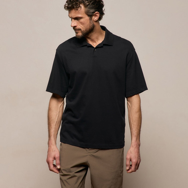Heavy Luxe Jersey Oversized Polo in Black | James Perse Los Angeles
