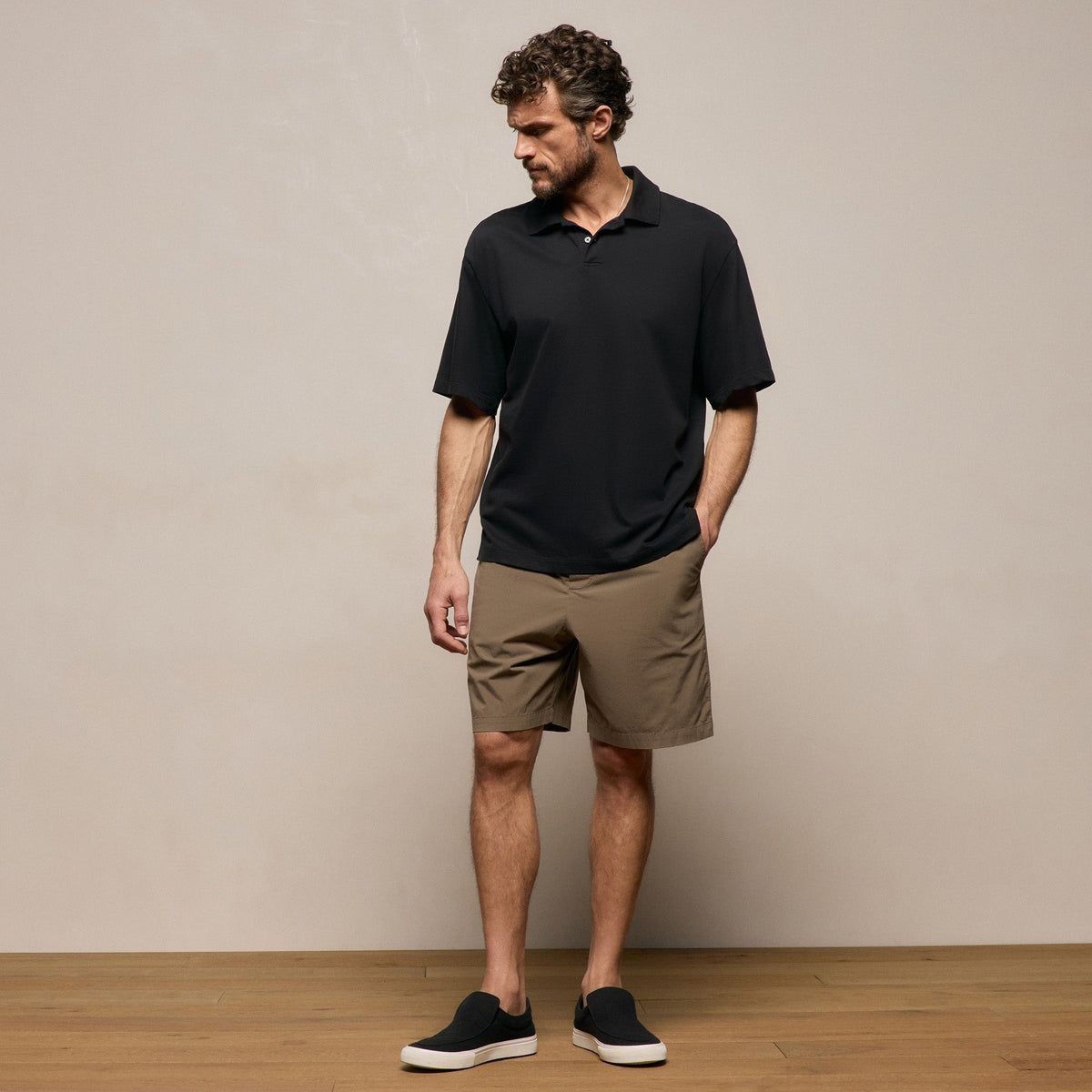 Heavy Luxe Jersey Oversized Polo in Black | James Perse Los Angeles