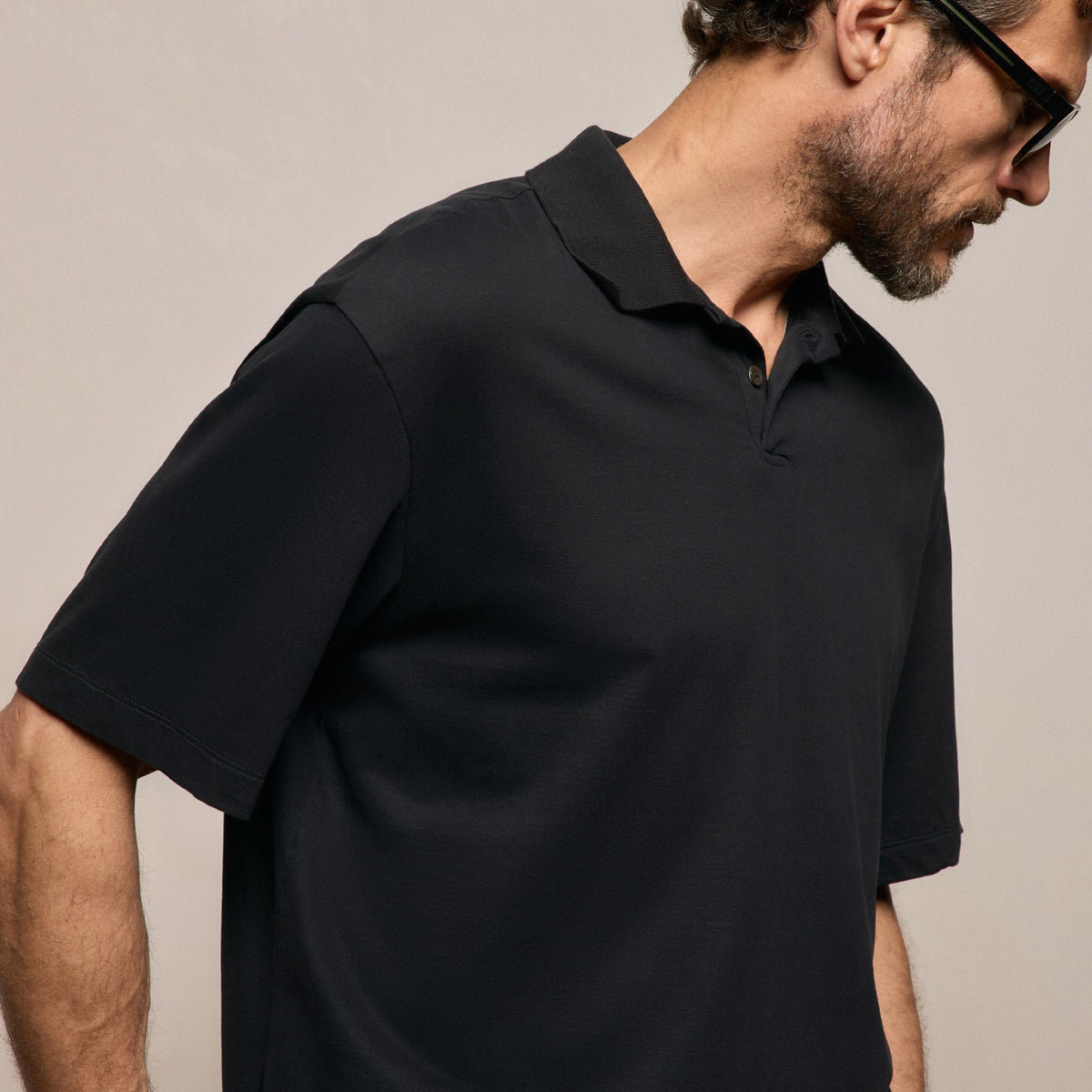 Heavy Luxe Jersey Oversized Polo in Black | James Perse Los Angeles
