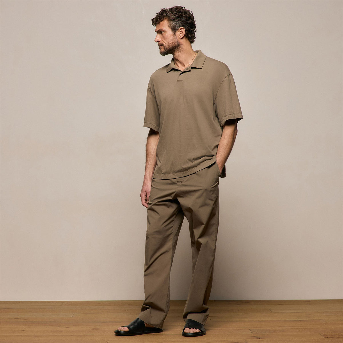 Heavy Luxe Jersey Oversized Polo in Light Olive | James Perse Los Angeles